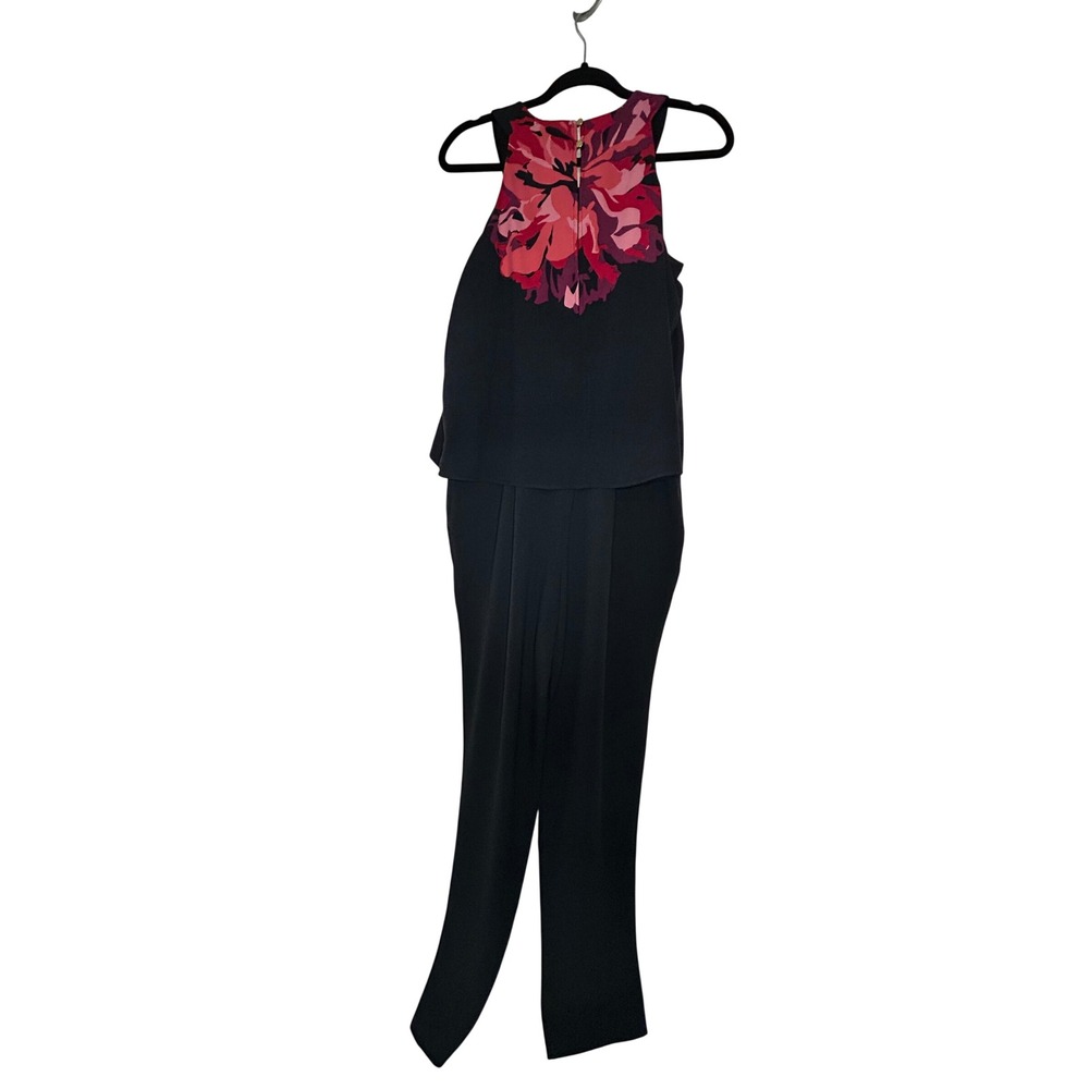 Cynthia Rowley Black Floral Bib Layered Jumpsuit NWT Holiday Glam Size 4 - Picture 8 of 8